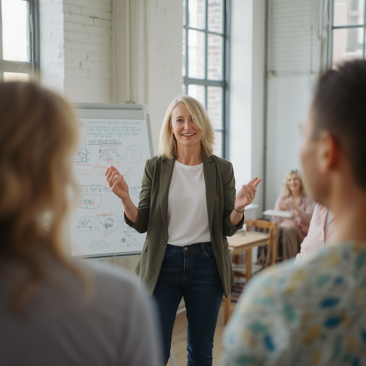 Trainerin im Workshop mit Erwachsenen